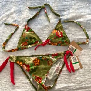 SOLD: NEW OP Ocean Pacific Skull Amor Print Green Bikini, Halter, Women's